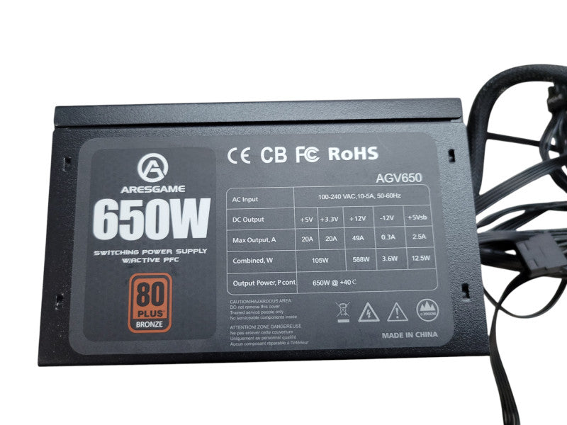 ARESGAME 650W Power Supply Non-Modular 80+ Bronze PSU (AGV650) %