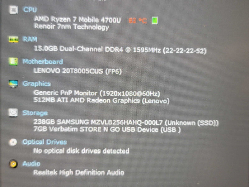 Lenovo ThinkPad E15 Gen 2 Ryzen 7 4700U 16GB DDR4 256GB SSD  Qβ Lap200