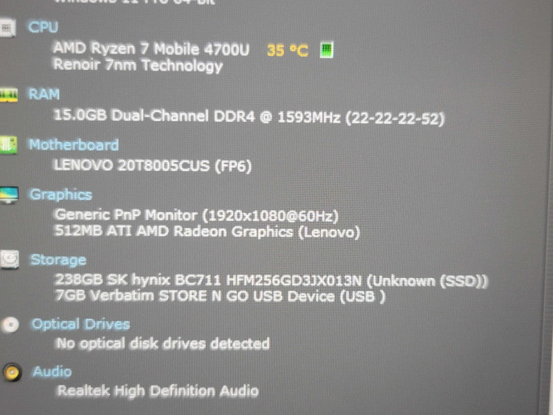 Lenovo ThinkPad E15 Gen 2 Ryzen 4700U 16GB DDR4 256GB SSD  β Lap200