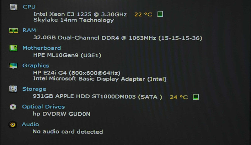 HP ProLiant ML30 Gen9, Xeon E3-1225 v5, 32GB DDR4, 1TB HDD