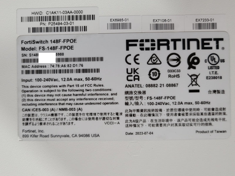 Fortinet FortiSwitch FS-148F-FPOE 48x Ports 4x SFP  Switch, READ _