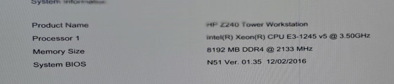 HP Z240 Xeon E3-1245 V5|8GB RAM DDR4| NO HDD
