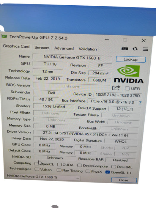 Dell GeForce GTX 1660 Ti 6GB GDDR6 Graphics Card Dell P/N: 00C77 %