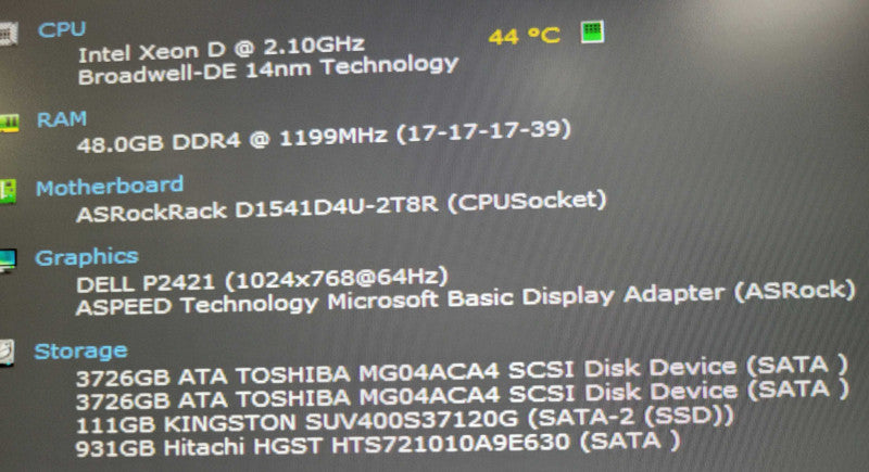 Datto S3P2000, Xeon D-1541 2.1GHz 48GB DDR4, 1x PSU, with HDDs, READ _