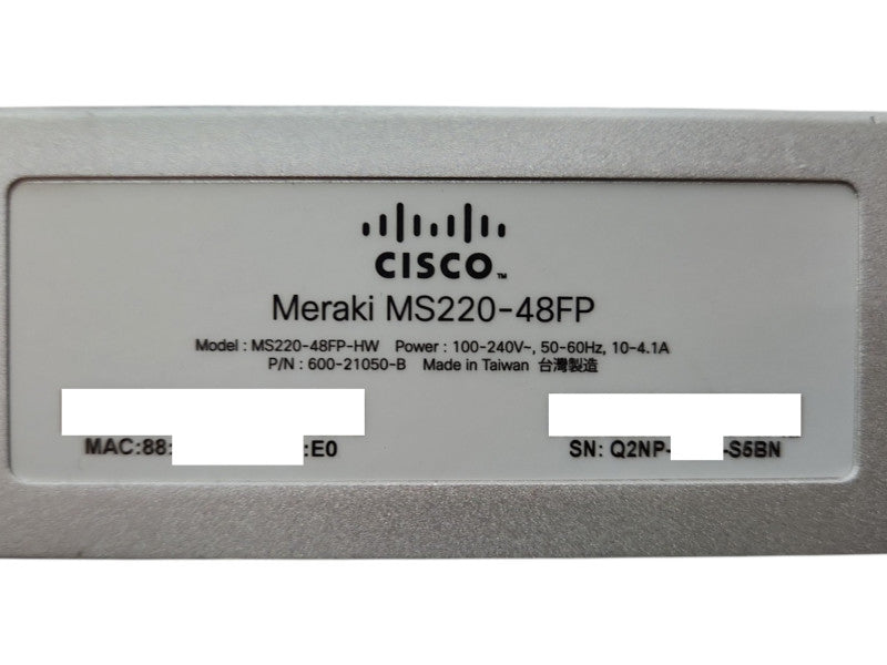 Cisco Meraki MS220-48FP 48-Port PoE+ Gigabit Cloud Managed Switch Unclaimed
