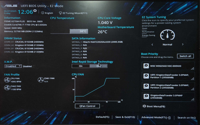 Custom PC, PRIME H270M-PLUS, i7-7700, 32GB DDR4, 256GB NVMe+2TB HDD, K2200