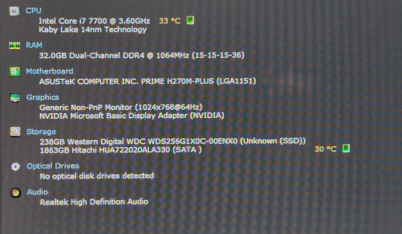 Custom PC, PRIME H270M-PLUS, i7-7700, 32GB DDR4, 256GB NVMe+2TB HDD, K2200