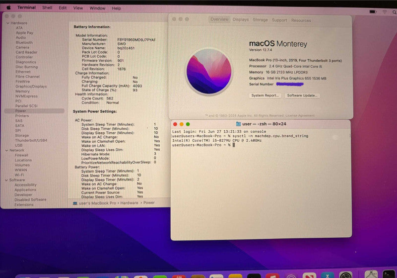 Apple MacBook Pro 13"  2019 Touch Bar i5-8279U 16GB RAM 256GB SSD READ!