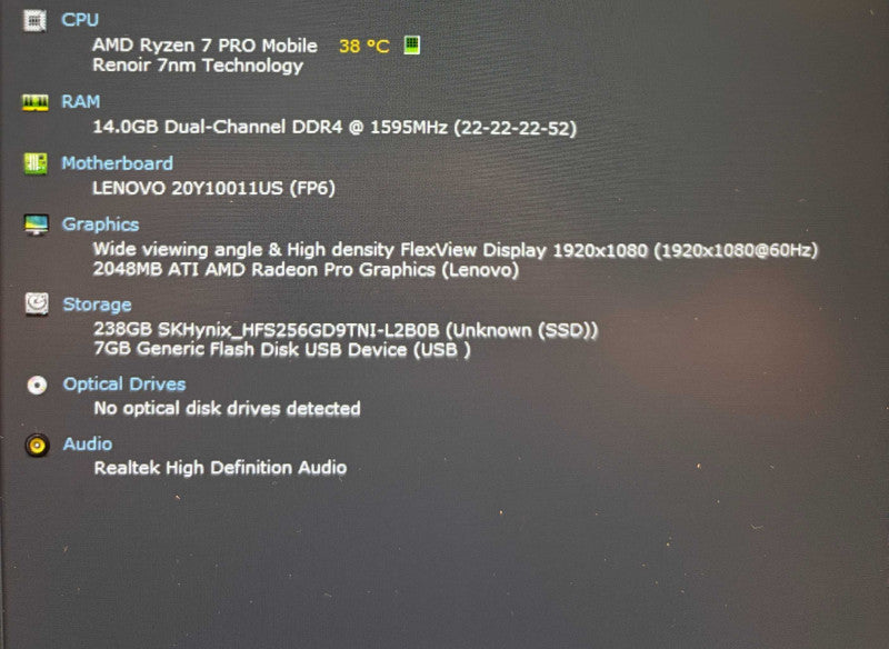 Lenovo ThinkPad P14s Gen 1 Ryzen 7 4750U Radeon Pro GPU 16GB RAM 256GB SSD  Lap200