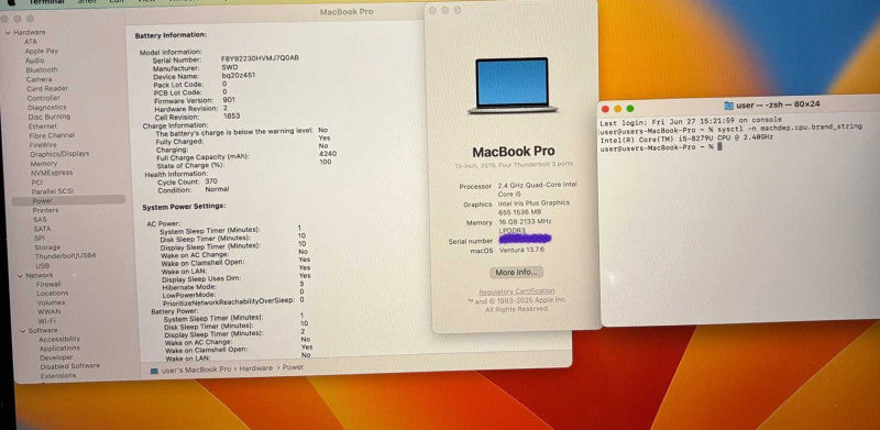 Apple MacBook Pro 13" 2019 Touch Bar i5-8279U@2.4Gh 16GB RAM 256GB SSD READ
