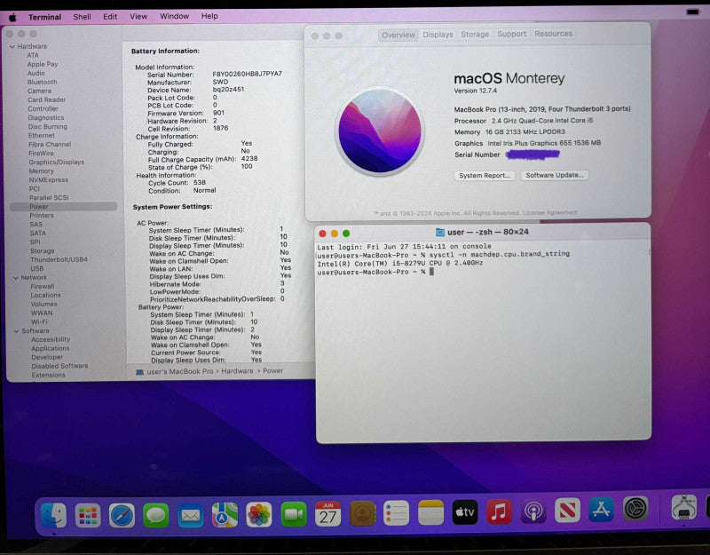 Apple MacBook Pro 13" 2019 Touch Bar i5-8279U@2.4Gz 16GB RAM 256GBSSD READ!