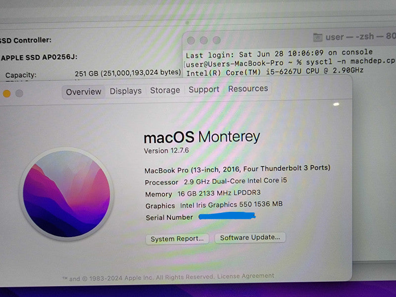Apple MacBook Pro A1706 13" 2016 | i5-6267U @2.9GHz 16GB RAM 256GB SSD READ