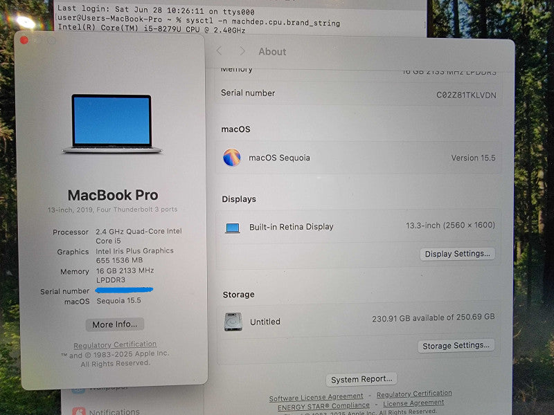 Apple MacBook Pro 13" A1989 2019 | i5-8279U @2.4GHz | 16GB RAM | 256GB SSD