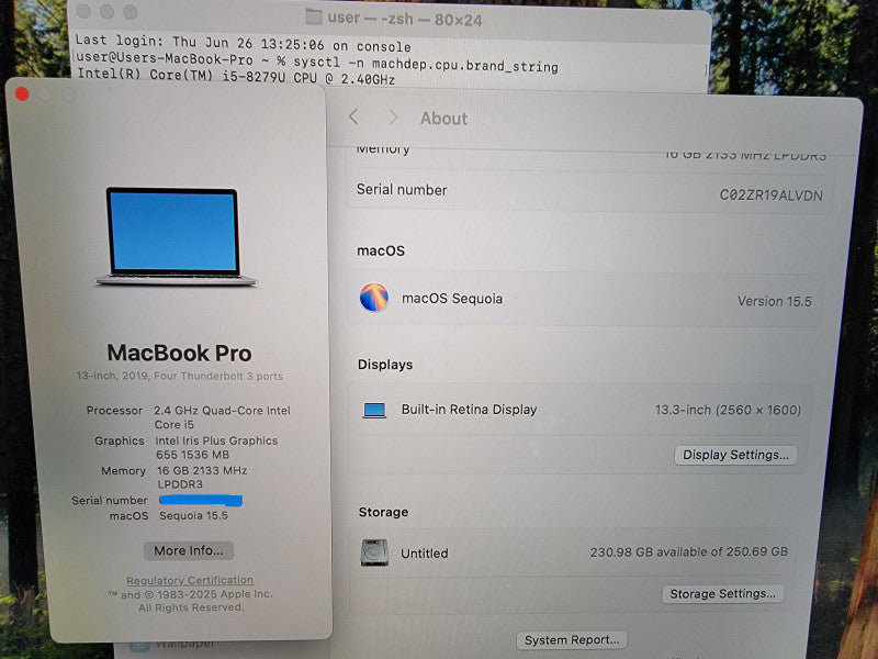 Apple MacBook Pro 13" A1989 2019 | i5-8279U @2.4GHz 16GB RAM 256GB SSD READ
