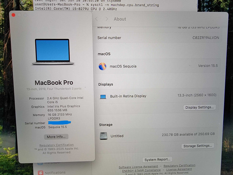 Apple MacBook Pro 13" A1989 2019 | i5-8279U @2.4GHz 16GB RAM 256GB SSD READ