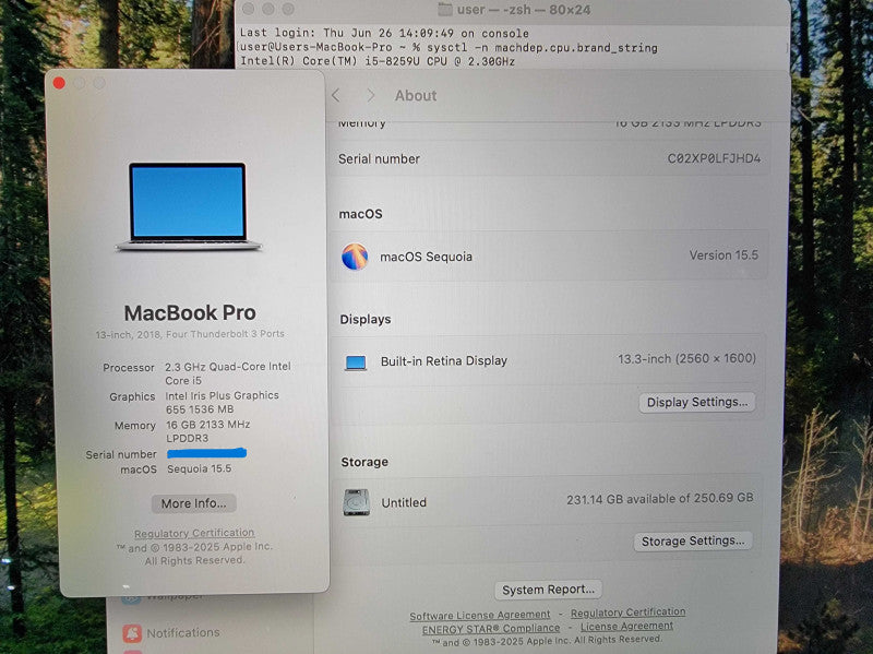Apple MacBook Pro 13" A1989 2019 | i5-8259U @2.3GHz 16GB RAM 256GB SSD