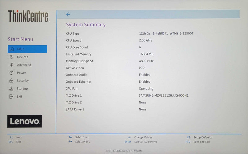 Lenovo ThinkCentre M80q Gen 3 i5-12500T 2GHz 16GB 512GB NVMe w/ Power adpt _