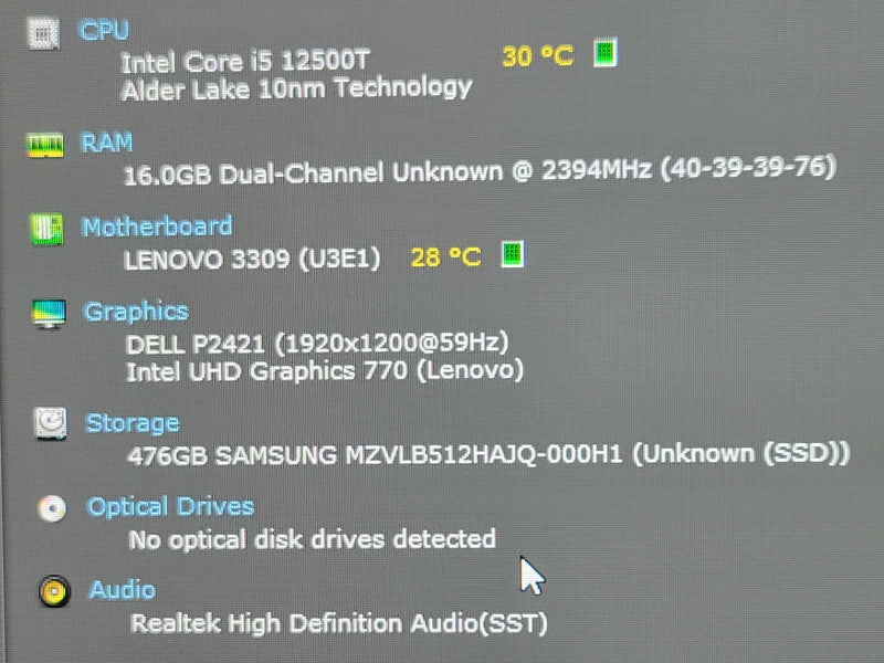 Lenovo ThinkCentre M80q Gen 3 i5-12500T 2GHz 16GB 512GB NVMe w/ Power adpt _