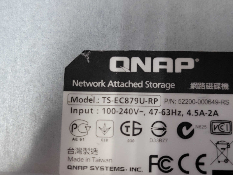QNAP TS-EC879U-RP 8 Bay 2U Rackmount NAS, 2x PSU, No HDD/Caddies _