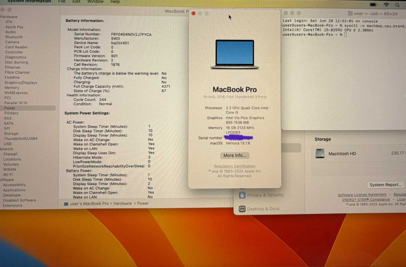 Apple MacBook Pro 13" 2018 i5-8259U 16GB RAM 256GB SSD READ