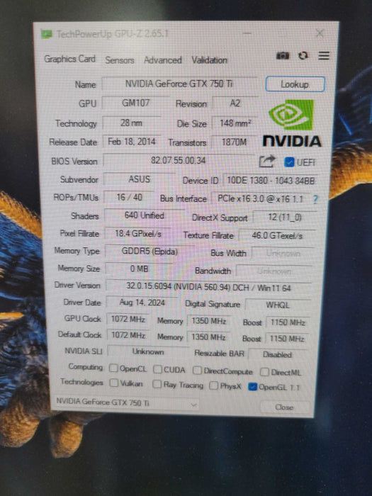 ASUS NVIDIA GEFORCE GTX 750 Ti 2GB PCIE %