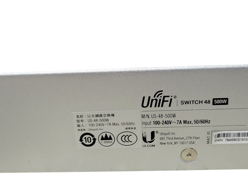 Ubiquiti Networks UniFi US-48-500W 48-Port Gigabit Network Switch, READ _