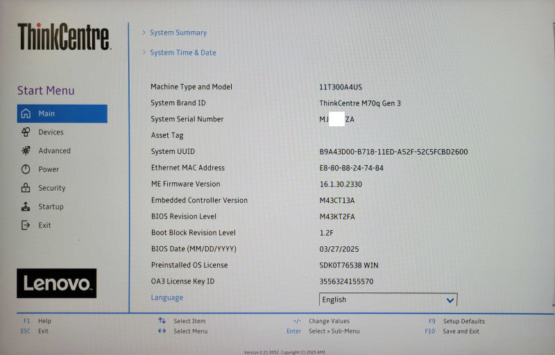 Lenovo ThinkCentre M70q Gen3 Core i5-12400T 1.8GHz 16GB RAM 512GB NVMe  _