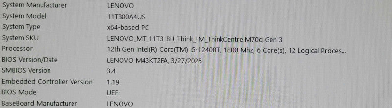 Lenovo ThinkCentre M70q Gen3 Core i5-12400T 1.8GHz 16GB RAM 512GB NVMe  _