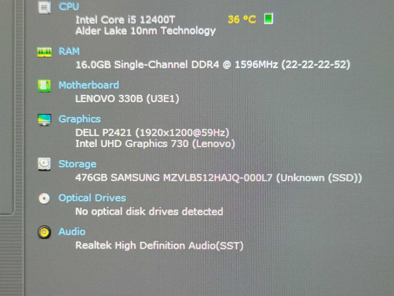 Lenovo ThinkCentre M70q Gen3 Core i5-12400T 1.8GHz 16GB RAM 512GB NVMe  _
