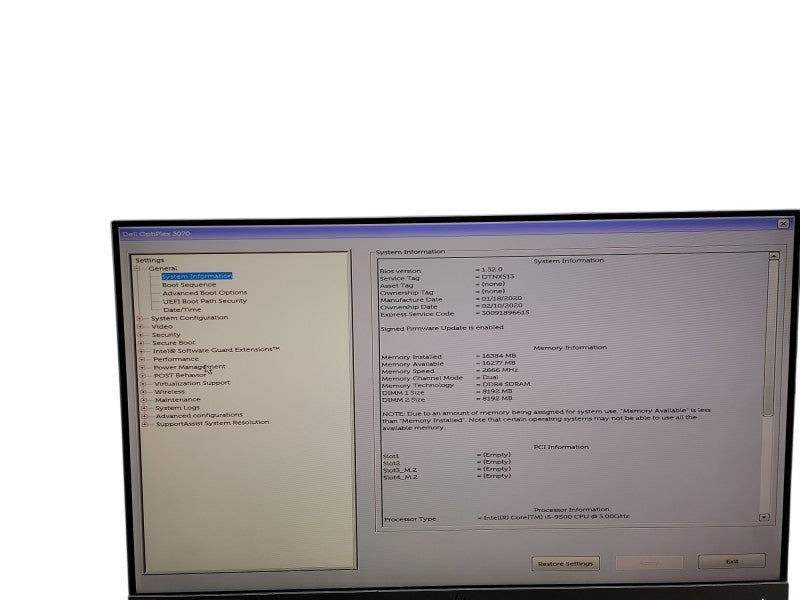 Dell OptiPlex 3070 SFF i5 - 9500 @ 3.00GHz 16GB DDR4 Ram Qθ