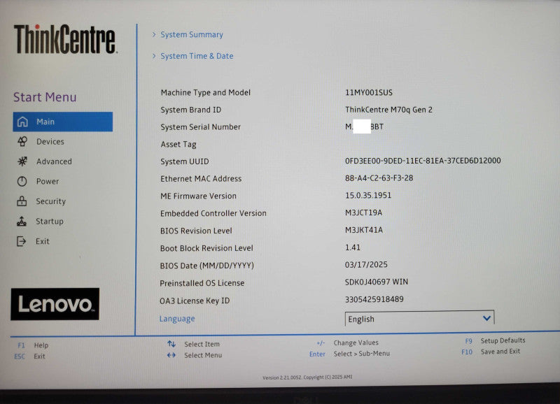 Lenovo ThinkCentre M70q Gen 2 i5-11400T 1.3GHz 16GB RAM 256GB NVMe _