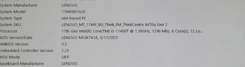 Lenovo ThinkCentre M70q Gen 2 i5-11400T 1.3GHz 16GB RAM 256GB NVMe _