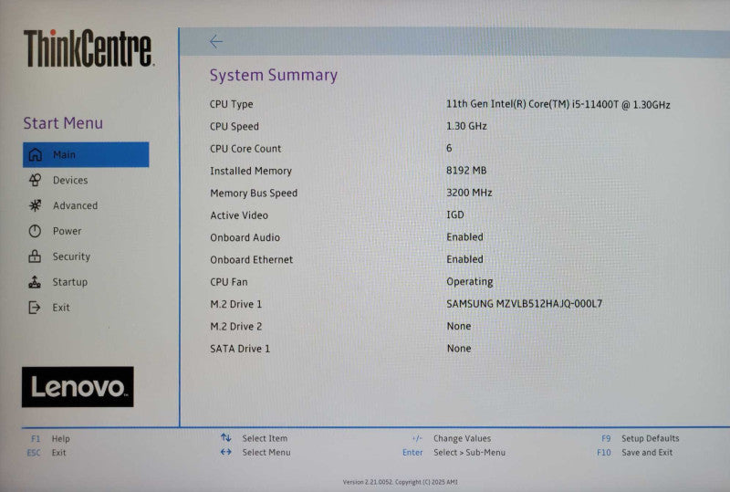 Lenovo ThinkCentre M70q Gen 2 i5-11400T 1.3GHz 16GB RAM 256GB NVMe _