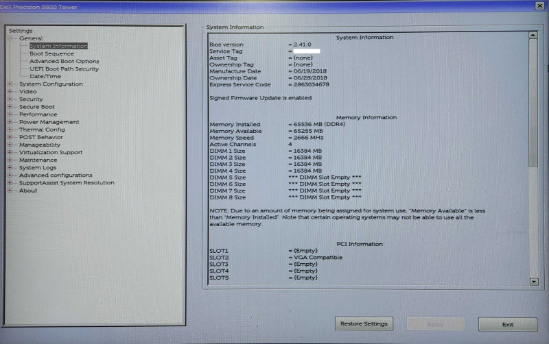 Dell Precision T5820, Xeon W-2123 3.60GHz, 64GB DDR4, K2200, 950W PSU
