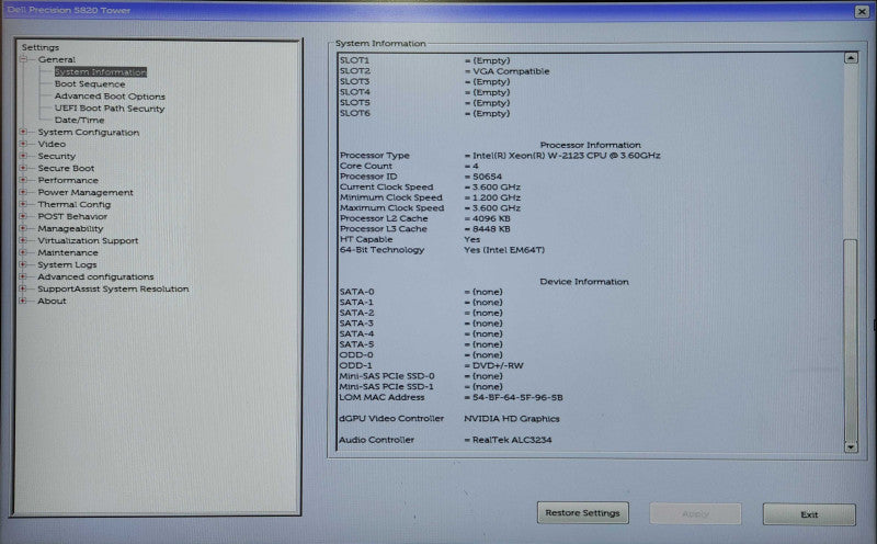 Dell Precision T5820, Xeon W-2123 3.60GHz, 64GB DDR4, K2200, 950W PSU