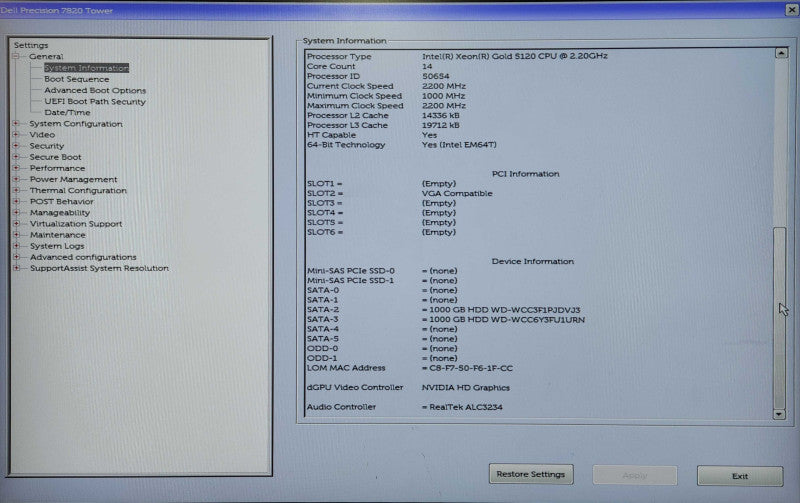 Dell Precision T7820, Xeon Gold 5120, 96GB DDR4, P400, 2x 1TB HDD, 950W PSU