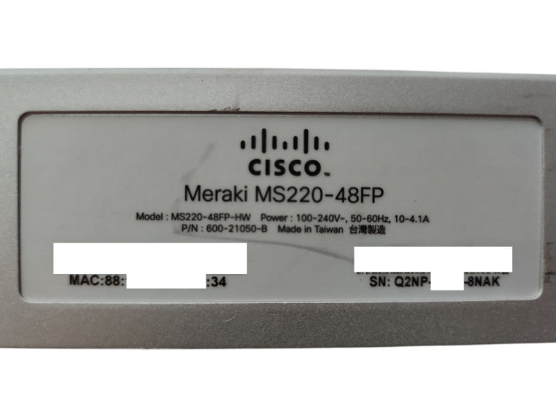 Cisco Meraki MS220-48FP-HW Cloud-Managed 48-Port PoE Gig Switch UNCLAIMED