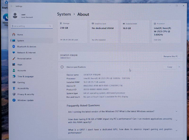Lenovo ThinkStation P520 Xeon W-2123@3.60 GHz 16GB 256GB M.2 QUADRO K2200