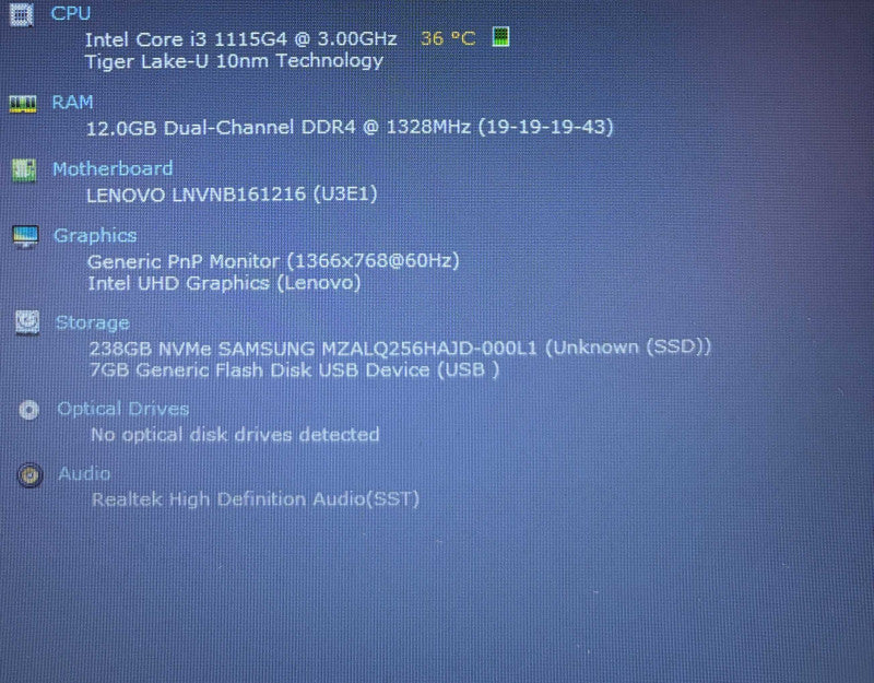 Lenovo IdeaPad 3 15I TL05 Core i3-1115G4@3GHz 12GB RAM 256GB SSD  Lap200