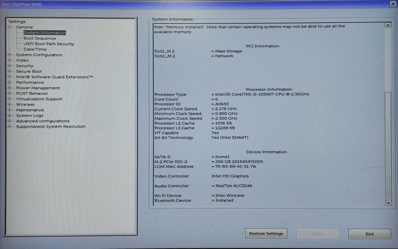 Dell OptiPlex 3080 USFF, i5-10500T, 16GB DDR4, 256GB NVMe, WiFi, 90W PSU