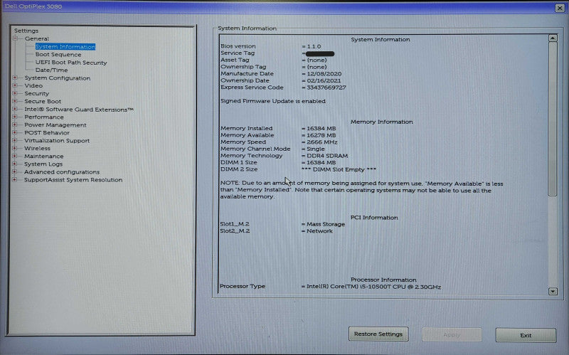 Dell OptiPlex 3080 USFF, i5-10500T, 16GB DDR4, 256GB NVMe, WiFi, 90W PSU