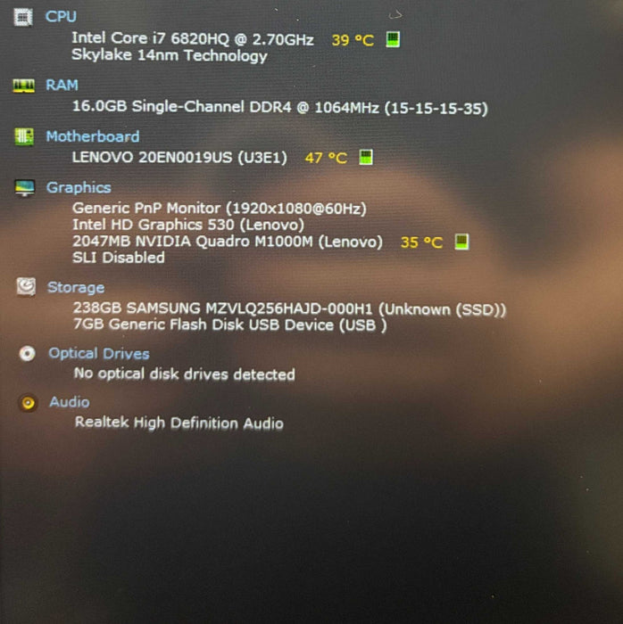 Lenovo ThinkPad P50 i7-6820HQ@2.7 QUADRO M1000M 2GB GPU 16GB RAM 256GB SSD  Lap200