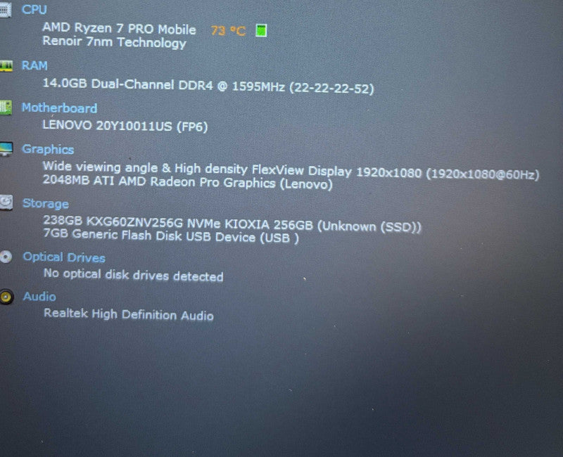 Lenovo ThinkPad P14s Ryzen 7 PRO 4750U Radeon Pro GPU 16GB RAM 256SSD READ!  Lap200