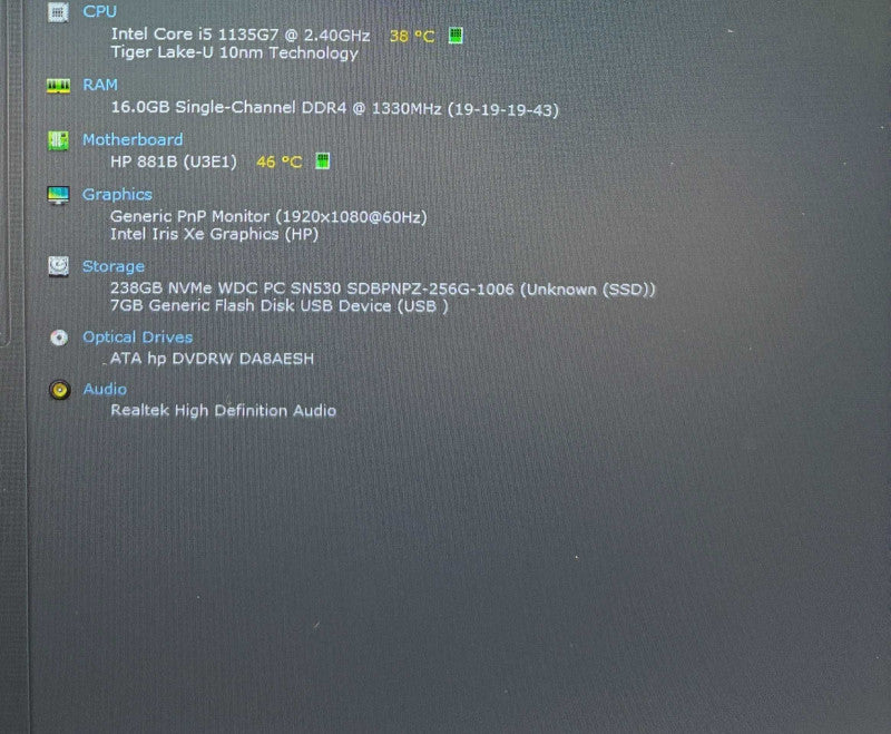 HP Laptop 17 Core i5-1135G7@2.4GHz 16GB RAM 256GB SSD  Lap200