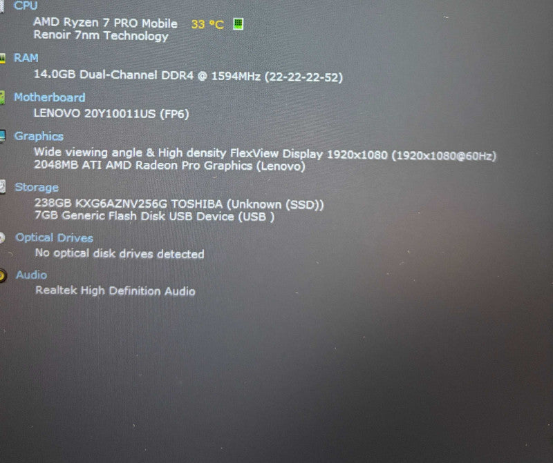 Lenovo ThinkPad P14s Ryzen 7 PRO 4750U Radeon Pro GPU 16GB RAM 256GB SSD  Lap200