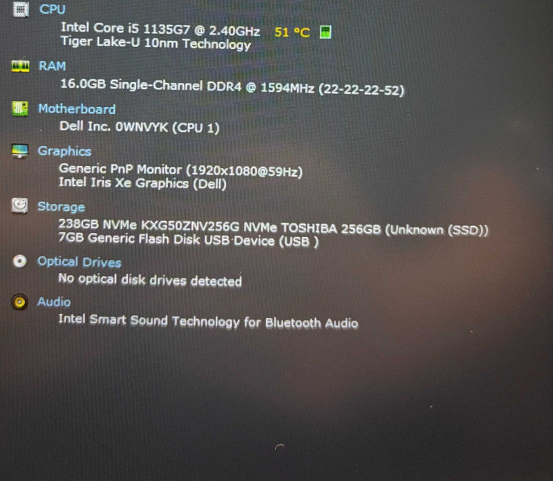 Dell Inspiron 5502 Core i5-1135G7@2.4GHz 16GB RAM 256GB SSD READ  Lap200