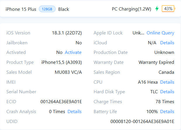 Apple iPhone 15 Plus - 128GB - Black [A3093] (