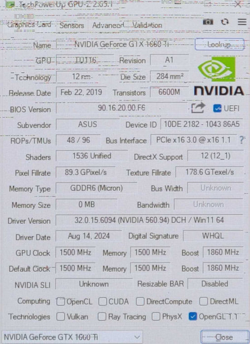 ASUS ROG STRIX GTX 1660TI 6GB Graphics Card GPU *READ*