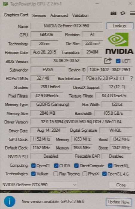 EVGA GeForce GTX 950 SC 2GB Graphics Card | 3x DP, 1x HDMI, 1x DVI-I
