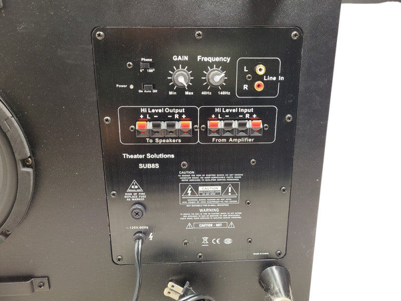 Theater Solutions SUB8S Home Theater Powered 8" Slim Subwoofer Mountable Sub $